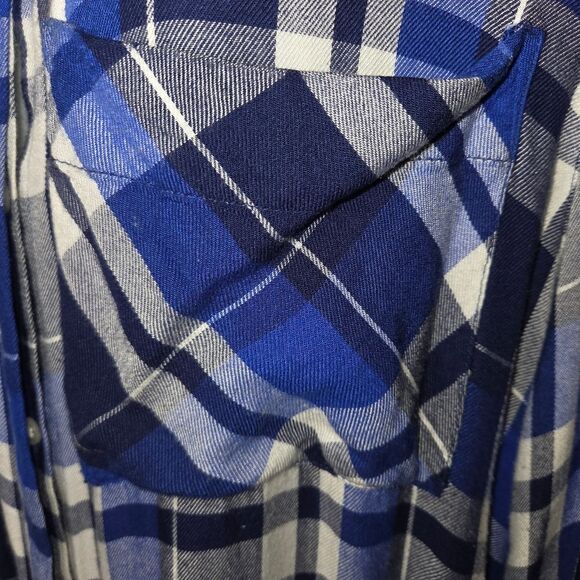 Express Boyfriend Blue Plaid Tab-Sleeve Button-Up Blouse, Size Small - Picture 3 of 8
